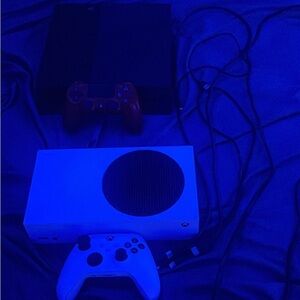 White Console with Black and Red Controller